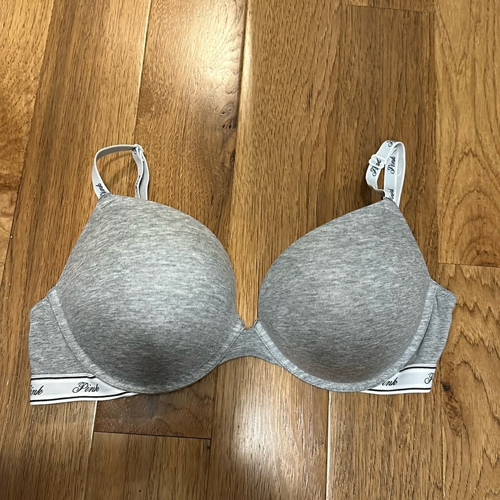 VS PINK 34DD PUSH UP BRA GRAY WHITE